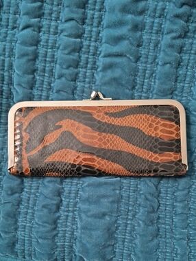 Animal Print Kiss-Lock Clutch Wallet in Brown and Black Faux Vegan Leather